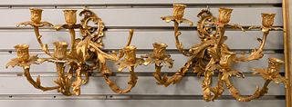 Pair of French Candle Sconces, gilt bronze having six arms, height 12 inches, width 16 inches.