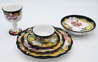 46 Piece Set of Italian Pottery, to include 8 goblets, 8 tea cups, 8 saucers, 8 salad plates, 8 dinner plates, 7 soup bowls, along with 3 serving piec