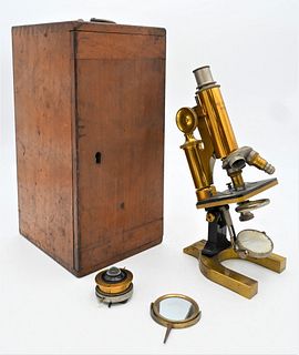 C. Reichert Wien Brass Microscope, in original fitted wood case, height of case 14 inches, Provenance: Estate of James Dana English of New Haven to be