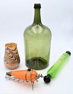 Large Group of Hand Blown Bottles and Flasks, to include a large green bottle; pickle bottle; inkwells; Mexican Mustang Liniment; Hay's Hair Health; D