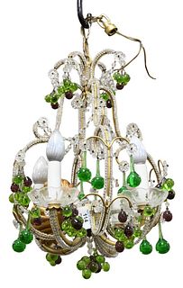 Four Light Chandelier, having clear glass beads with amethyst and green drops.