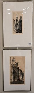 Group of Three Etchings by John Taylor Arms (American, 1887 - 1953), to include "La Tour de L'Horloge, Dinan", 1932, 11 x 5 inches; "Memento Vivere, N
