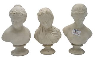 Three Parian Porcelain Busts, to include Roman Goddess of Flora; J & T Bevington, 19th century, (chipped); "Bride of Lammermoor"; along with J & TB bu