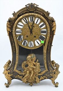 Medaille D'Argent Vincenti French Boulle Mantel Clock, tortoise shell with brass inlays and bronze mounts, on nude female figures legs (as is), height