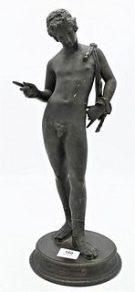 French Bronze Figure, "Narcisse de Pompei", circa 1900, title on brass plaque from Musee de Naples, height 19 inches.