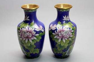 Pair of Blue Chinese Cloisonne vases