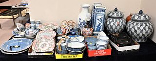 Table Lot of Chinese and Japanese Porcelain, to include two pairs of blue and white vases, Japanese blue and white bowls, plates, teapots, etc.; a set