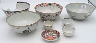 Eight Chinese Export Porcelain Pieces, to include four large bowls, three cups, along with a saucer, (as is), largest bowl height 3 3/4 inches, diamet
