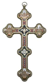 Fine Micro Mosaic Cross, Italian scenes of the Vatican, Rome, on silver plated base, probably 19th century, height 8 inches.
