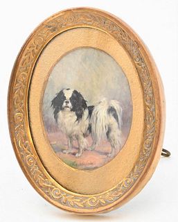 F.R. Stoll Miniature Portrait of a King Charles Dog, signed F.R. Stoll, 3 3/4 x 3 inches.