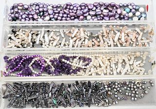 Group of Nine Necklaces, to include three cultured pearl necklaces, one all purple, one purple and white, along with one blue and white, all having st