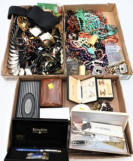 Four Tray Lots of Costume Jewelry, to include beaded necklaces, bracelets, tie clips, earrings, cufflinks, etc.