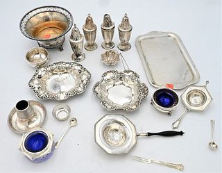 Sterling Silver Lot, to include bowls, salts, shakers, small tray, Howard 1883 bowl, match holder with strike, etc., 51.4 t.oz.
