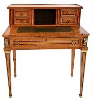 Two Piece Lot, to include a Continental style desk having pull out writing surface, height 41 inches, width 35 1/2 inches; along with a marquetry inla