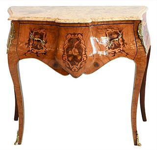 Louis XV Style Marble Top Commode, having one drawer, height 34 inches, width 39 inches.