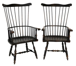 Pair of Custom Fanback Windsor Style Armchairs, height 47 1/2 inches, width 25 1/2 inches.