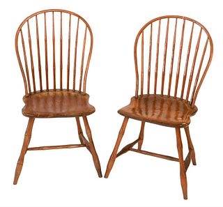 Pair of Bow Back Windsor Side Chairs, signed T.C. Hayward, height 36 3/4 inches.