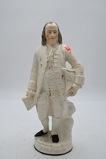 Victorian Staffordshire Figure, titled "Washington", gilt and paint decorated standing figure, model holding tricorn hat under left arm, similarly mod