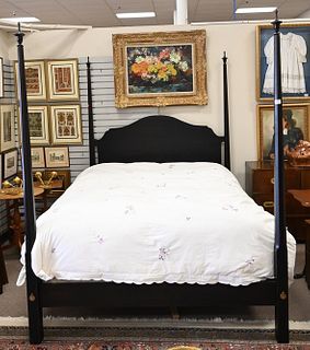 Robert Bergelin Company Custom Queen Size Bed, having tall pencil posts, height 83 inches.