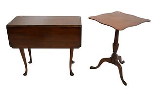 Two Kittinger Shaped Tables, to include a tip table, height 27 inches, top 19 1/2 x 19 1/2 inches; along with a single demilune Queen Anne style table
