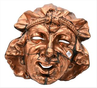 American Architectural Copper Head of a Woman, 12 x 22 x 22 inches.