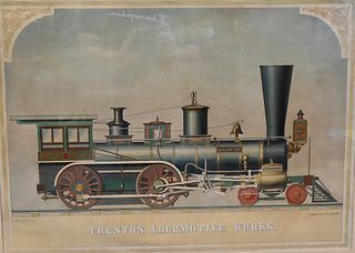 Trenton Locomotive Works Locomotive, "Assunpink", colored lithograph by T. Sinclairs, sight size 19 1/2 x 27 inches.