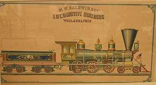 M.W. Baldwin and Company Locomotive Builders, Philadelphia, name of locomotive "President", lithograph and prints on stone by Max Rosenthal, frame siz