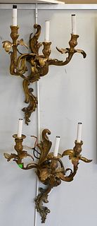 Pair of French Bronze Candle Sconce, each having three lights.