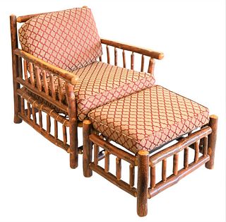 Adirondack Style Arm Chair and Ottoman, height 36 inches, width 33 inches.