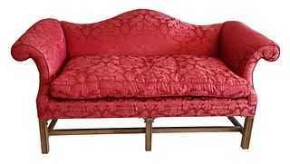 Chippendale Style Sofa, on fluted square legs, height 37 inches, width 72 inches, upholstery worn on left arm, Provenance: From the Robert Circiello C