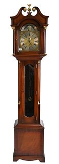 James Stewart Armagh Contemporary Mahogany Tall Case Clock, having brass dial, height 85 inches.