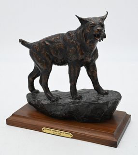 J.C. Dye (born 1948) Bronze Bobcat, signature series 27/60, height 9 inches, Provenance: Estate of James Dana English of New Haven to benefit the New 