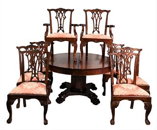 Set of Eight Mahogany Chippendale Style Dining Chairs, having ball and claw feet, to include two armchairs, six side chairs.