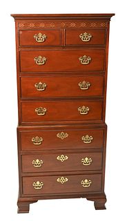 Baker Mahogany Lingerie Chest, height 54 inches, top 16 1/2 x 25 inches.
