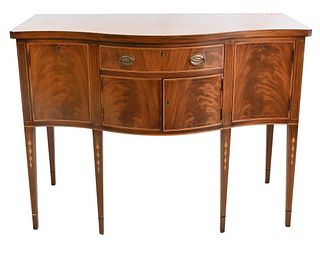 Kittinger Mahogany Diminutive Sideboard, having inlaid lines in bell flowers, height 37 1/2 inches, width 49 inches, depth 22 inches.