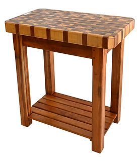 Bob Clegg Butcher Block, height 34 inches, top 19 x 32 1/2 inches.