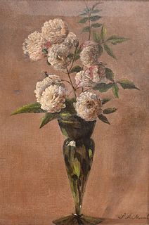 Shepard Alonzo Mount (1804 - 1868), still life of flowers, oil on board, signed lower right S.A. Mount, 12 1/2 x 8 1/2 inches.