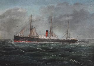 S.S. Pavonia Steam Yacht, oil on canvas, unknown artist, signed lower left A. Jacobsen, 10 x 14 inches.