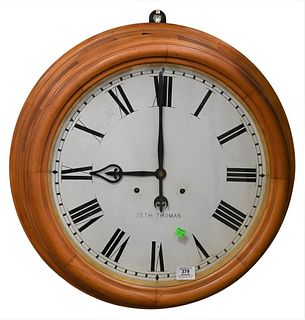 Large Round Seth Thomas Schoolhouse Clock, having brass works and pendulum, frame diameter 25 inches, face diameter 17 1/2 inches, Provenance: Fifty Y