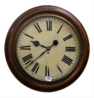 Oak Schoolhouse Clock, having brass works and pendulum, diameter 23 inches, Provenance: Connecticut Personal Collection of American Antiques and Orien
