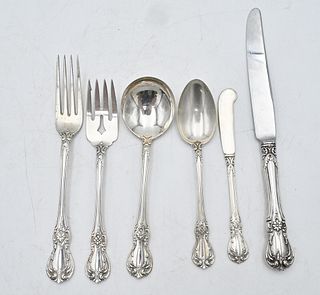 53 Piece Towle Partial Sterling Flatware Set, to include 4 dinner forks; 7 salad forks; 15 teaspoons; 8 soup spoons; 9 butter knives; 8 dinner knives;