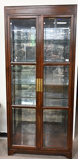 Four Piece Lot, to include pair of contemporary curio cabinets, having glass shelves, height 81 inches, width 36 inches, along with a pair of narrow g