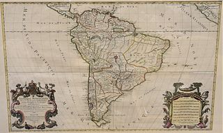 Hubert Jaillot (French, 1632 - 1712), map of South America, "Amerique Meridionale Divisee en ses Principales", 1642, engraving with hand coloring on p