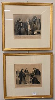 Pair of Honore Daumier Lithographs, "Les Gens De Justice", sight size 9 1/2 x 10 1/2 inches.