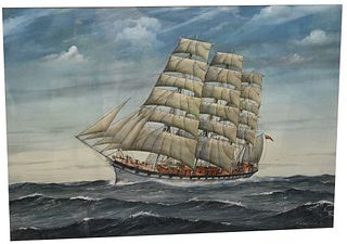 Frank Joseph Henry Gardiner (British, born 1942), untitled, three masted ship, watercolor on paper, signed and dated lower right "F.J.H. Gardiner", si