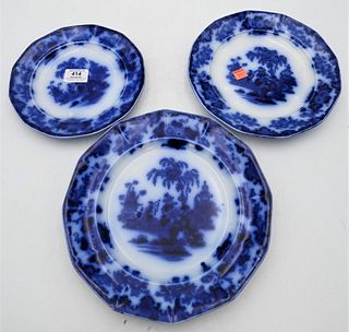 38 Piece Set of Flow Blue Scinde Oriental Stone, to include nest of three platters.