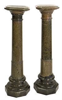 Pair of Green Granite Pedestals, height 42 inches, top 10 1/2 x 12 inches.