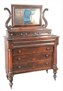 Sheraton Mahogany Chest, having attached mirror, circa 1830, height 68 inches, width 45 inches, Provenance: Waterfront Estate, Stamford, Connecticut.