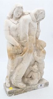 Plaster Group, depicting a grieving family, unsigned, height 19 1/2 inches.
