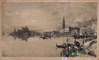 Two Framed Pieces, to include Thomas Moran (1837 - 1926), "Bacino di San Marco at Sunset", canal engraving with drypoint, pencil signed lower left T. 